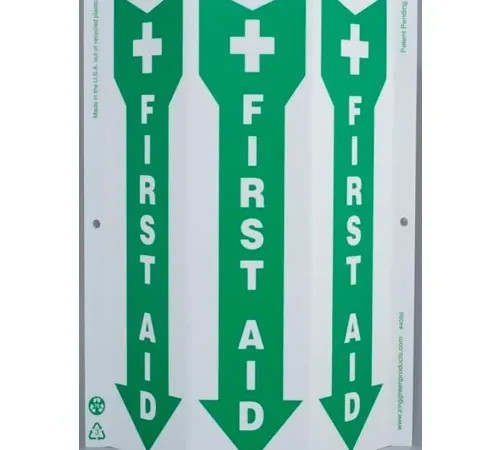 Zing Eco Safety Tri View Sign, First Aid, 9"W x 12"H, Recycled Plastic, Glow In The Dark