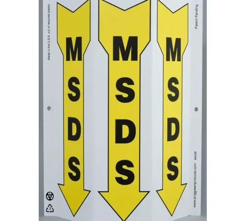 Zing Eco Safety Tri View Sign, MSDS, 9"W x 12"H, Recycled Plastic, Black/Yellow