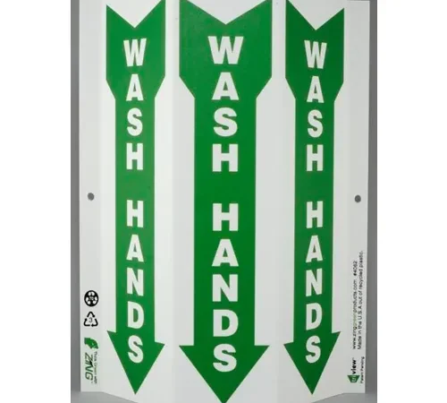 Zing Eco Public Facility Tri View Sign, Wash Hands, 9"W x 12"H, White/Green