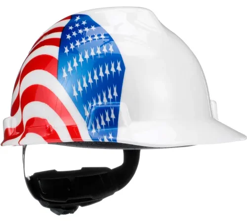 White hard hat with American flag design