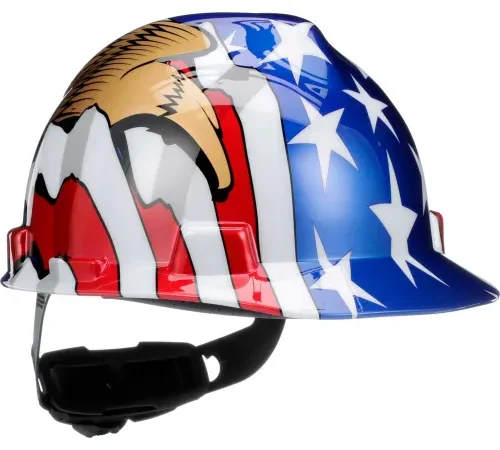 Hard hat with American flag and eagle