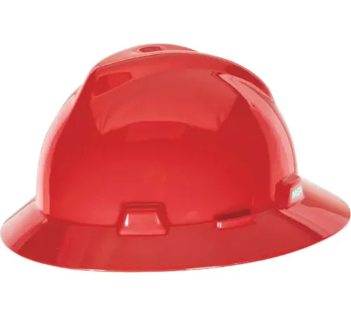 Red construction hard hat on white background