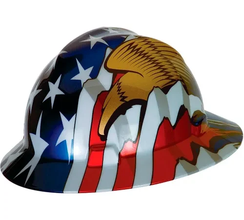 American flag hard hat with bald eagle