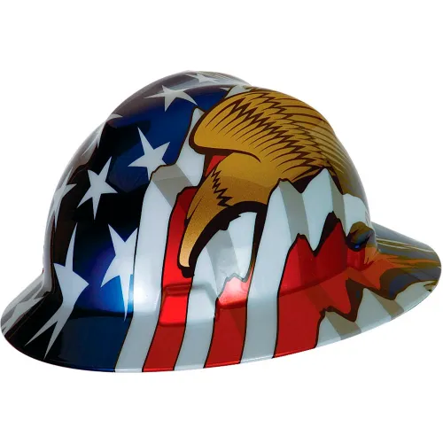 American flag hard hat with bald eagle