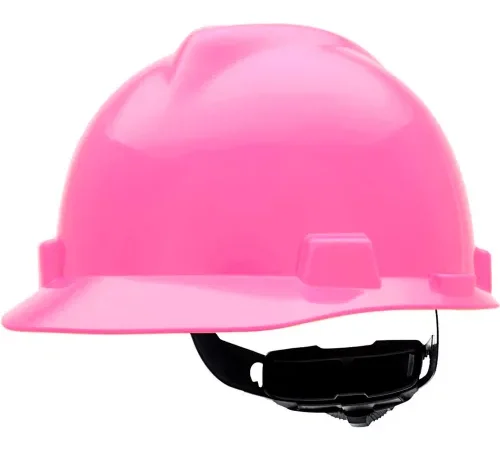 Pink construction hard hat with black suspension