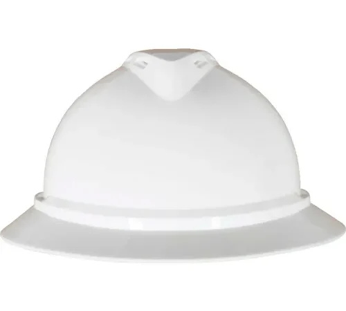 White full-brim safety hard hat