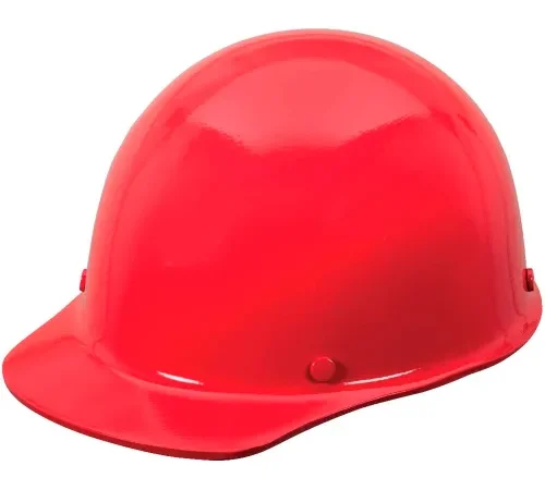 Red construction hard hat on white background