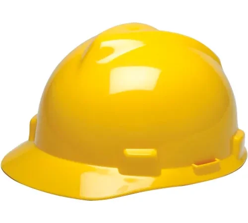 Yellow construction hard hat on white background