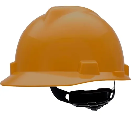 Orange construction hard hat with suspension