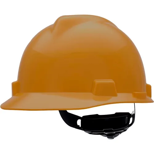 Orange construction hard hat with suspension