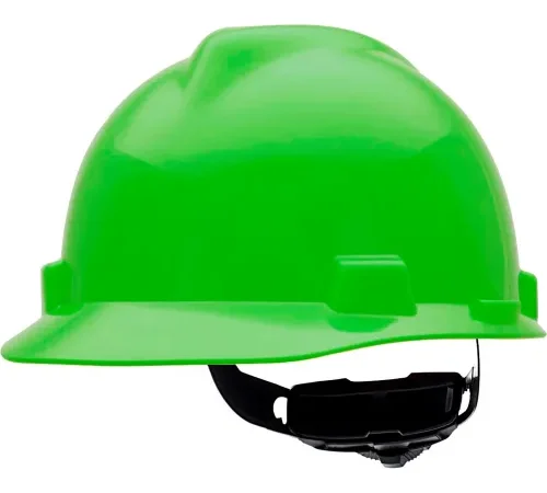 Bright green construction safety hard hat