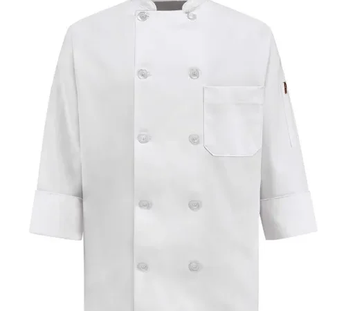 White double-breasted chef jacket with pocket