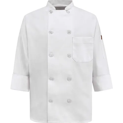 White double-breasted chef jacket with pocket