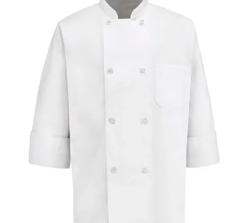 White double-breasted chef jacket with pocket