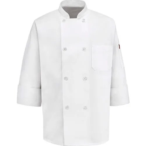 White double-breasted chef jacket with pocket