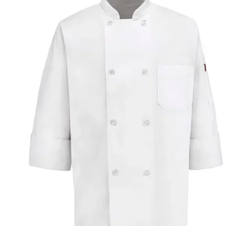 White double-breasted chef jacket with pocket