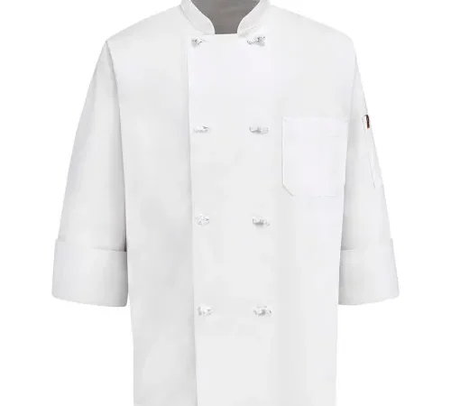 White double-breasted chef jacket with pocket