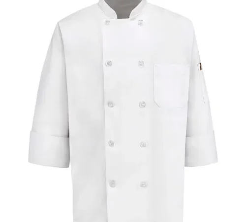White double-breasted chef jacket with pocket