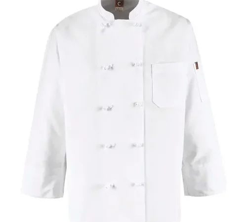 White double-breasted chef jacket with pocket