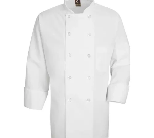 White double-breasted chef jacket with pocket