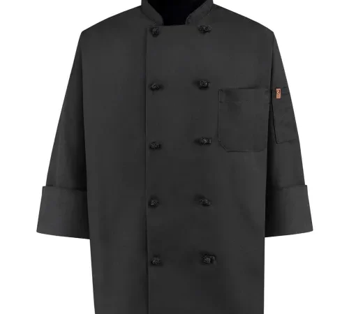 Black double-breasted chef jacket with pocket