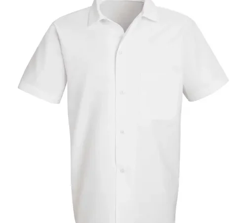 Chef Designs Button-Front Short Sleeve Cook Shirt, White, Polyester/Cotton, M
