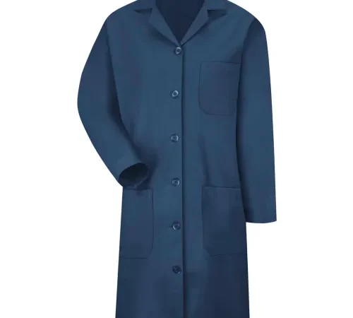 Navy blue lab coat with front pockets