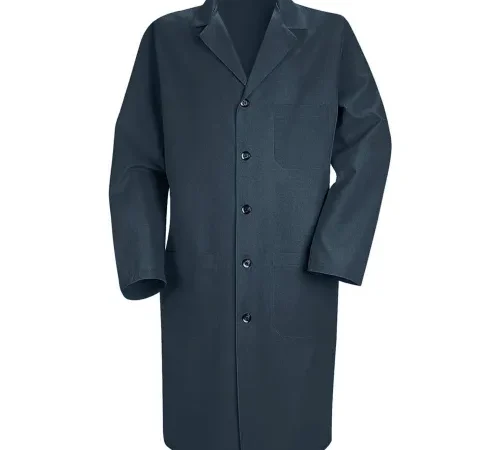 Navy blue long lab coat with buttons