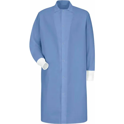 Red Kap Gripper-Front Butcher Coat W/Knit Cuffs, Pocket-less, Spun Polyester, Light Blue, 2XL