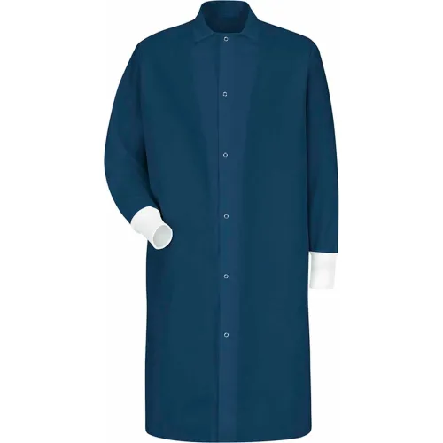 Red Kap Gripper-Front Butcher Coat W/Knit Cuffs, Pocket-less, Spun Polyester, Navy, 2XL