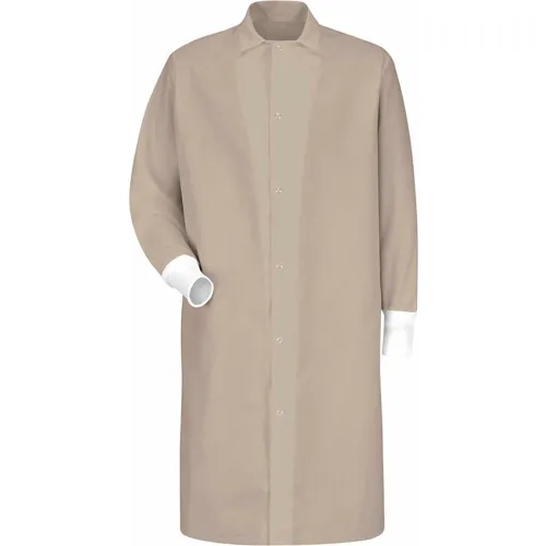 Red Kap Gripper-Front Butcher Coat W/Knit Cuffs, Pocket-less, Spun Polyester, Tan, 3XL