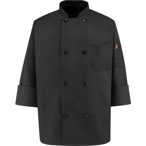 Black double-breasted chef coat with pockets
