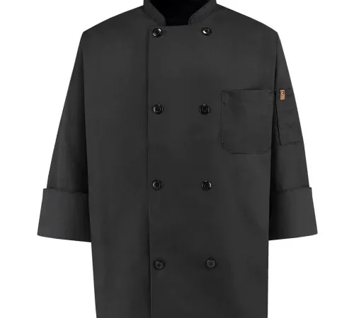 Black double-breasted chef jacket with pocket