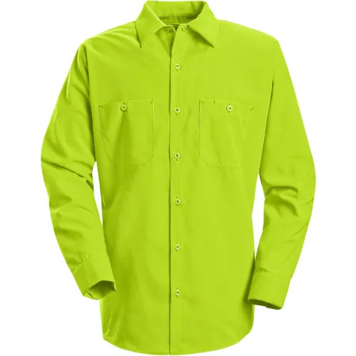 Red Kap Enhanced Visibility Long Sleeve Work Shirt, Fluorescent Yellow/Green, Regular, 3XL