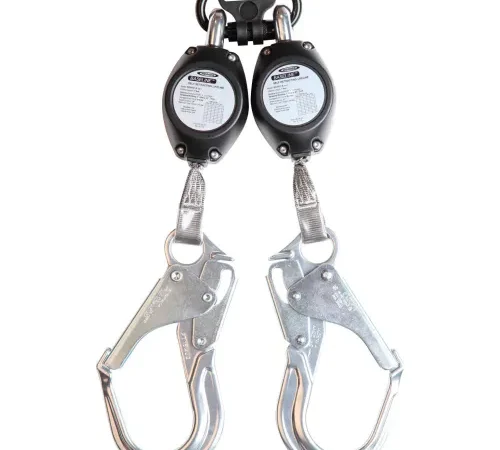 Double self-retracting lifeline with snap hooks