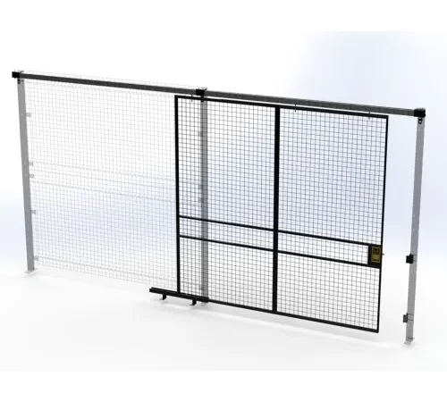 Sliding metal-framed wire mesh security gate