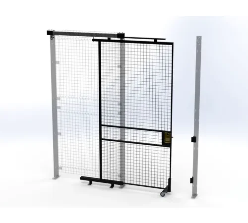 Industrial sliding mesh security gate with posts