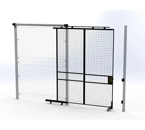 Industrial sliding mesh security gate with wheels