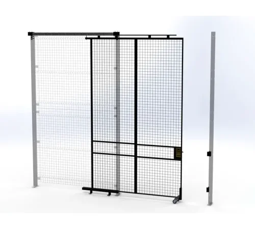 Metal sliding mesh security gate with posts