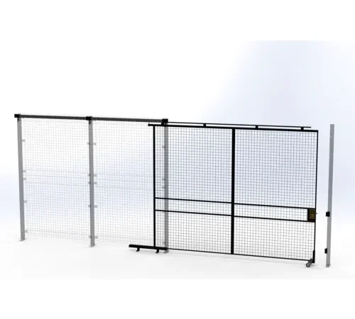 Sliding mesh security fence gate with posts
