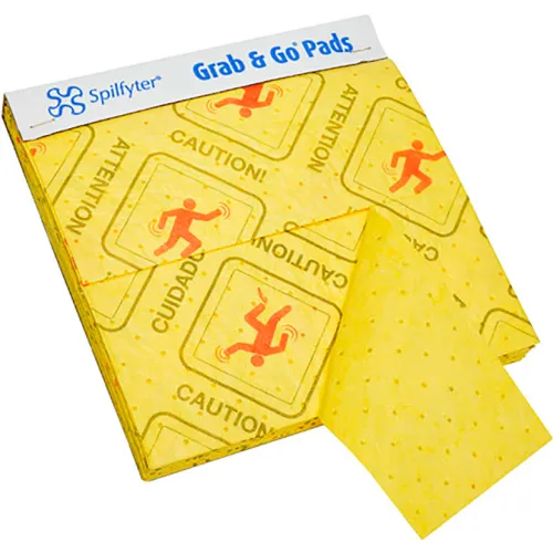 Spilfyter Grab & Go Universal Pad, Medium Weight, 16"W x 16"L, Yellow, 10 Tablets of 20 Pads