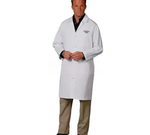 Person wearing white lab coat standing