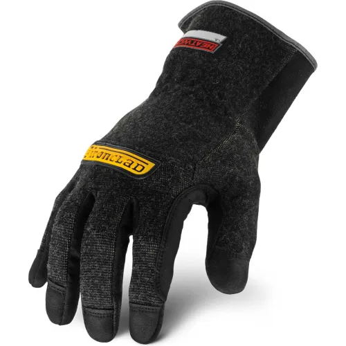 Black cut-resistant work glove with logo