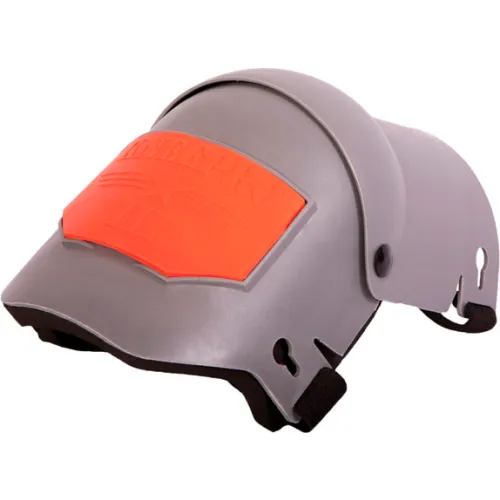 Gray protective knee pad with orange cushion