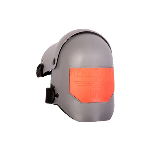 Gray full-face helmet with orange visor